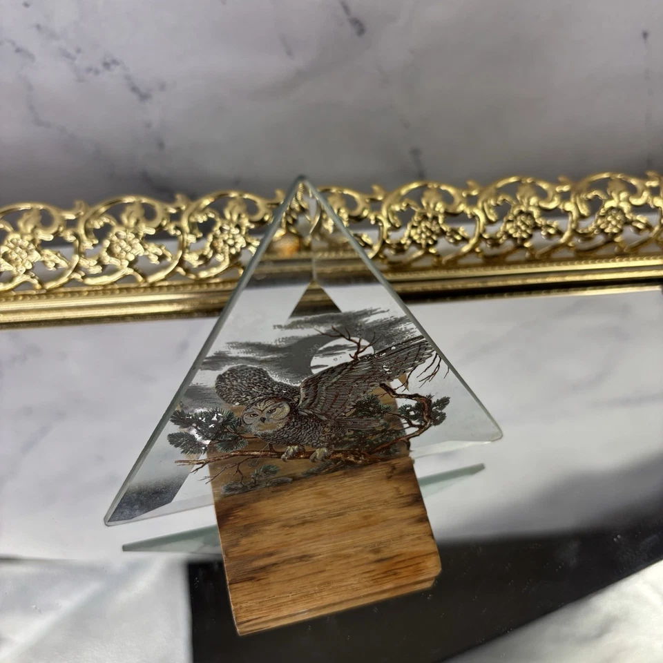 Винтажный 70-х художественное стекло треугольник вручную сова резной деревянный портал декор пирамида - Изображение 3 из 4