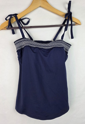 Lands' End Draper James Tankini Top Women's Size 6 Blue Smocked Swimsuit Swim