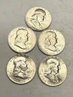 1957-D - LOT OF 5 - Franklin Half Dollar - 90% Silver - 19.9 Million - 62.5g