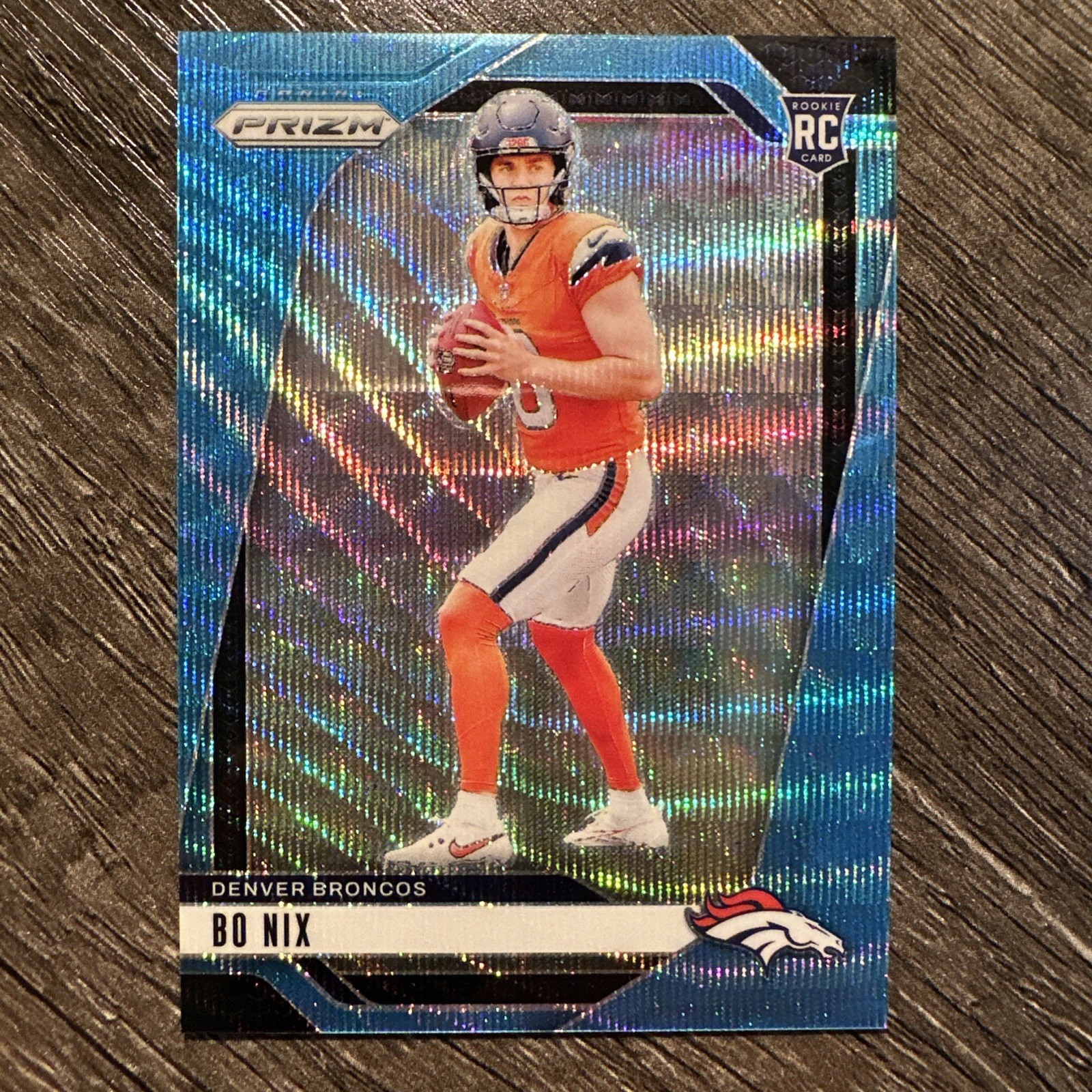 Bo Nix 2024 Panini Prizm #309 Blue Wave Prizm Rookie RC 007/230 Broncos
