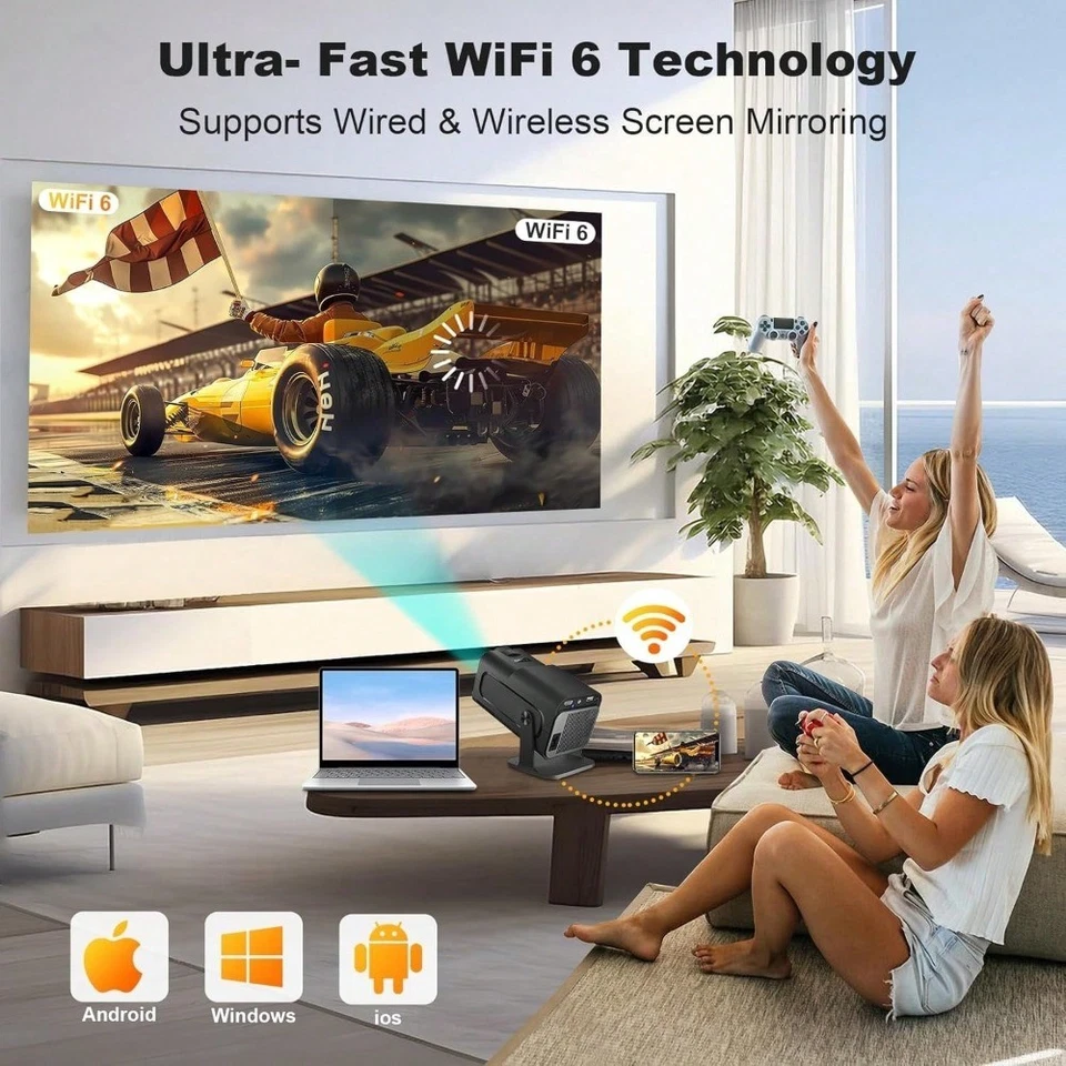4K Mini Projector LED 1080P WiFi 5G Bluetooth UHD Portable Home Video Projector - Image 3 of 4