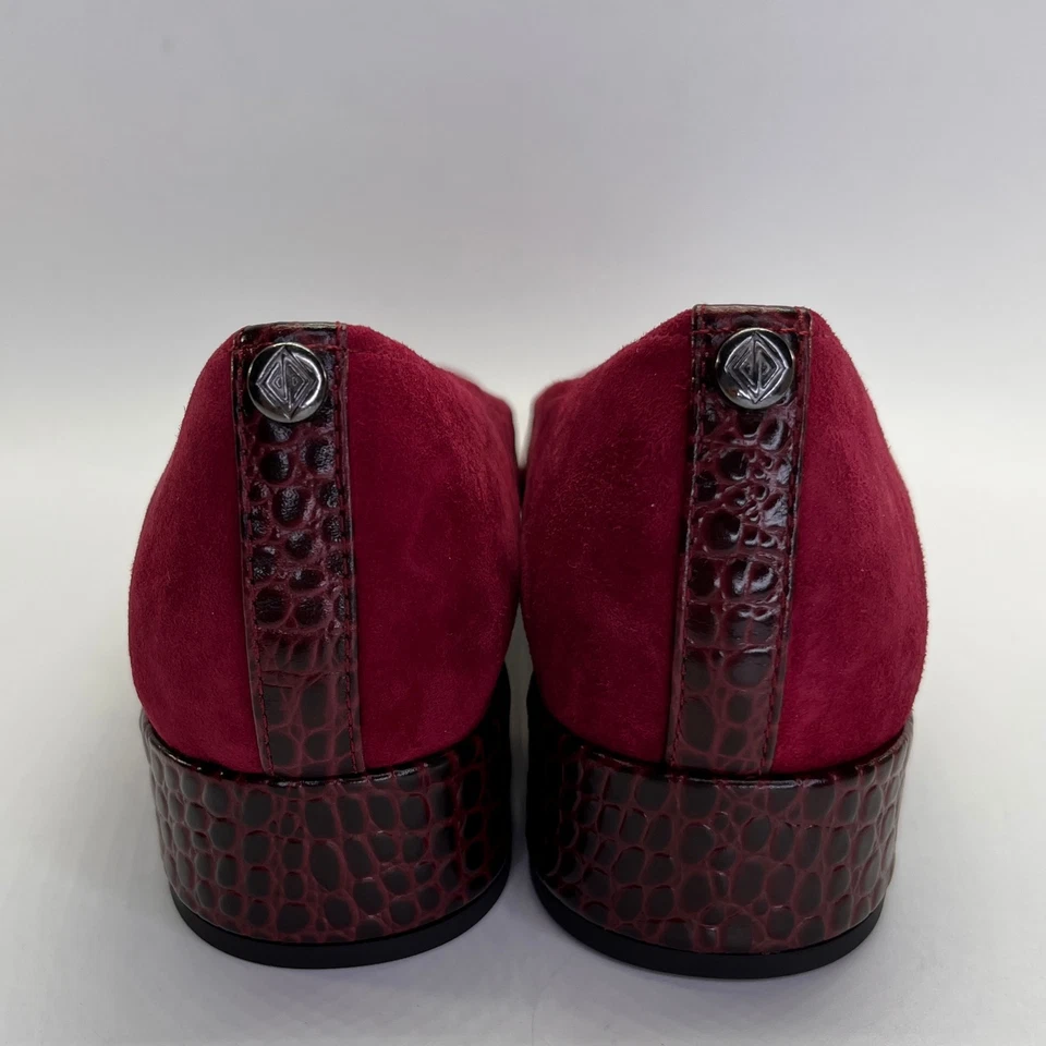 Zapatos de salón Donald Pliner Dreww talla 8,5 M gamuza burdeos tacón cocodrilo espectáculo cómodo Foto 4 de 4