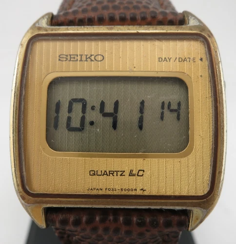 Vintage Seiko Quartz LC Gold-Tone Digital Watch - F033-5009  F033-5000 - New Bat
