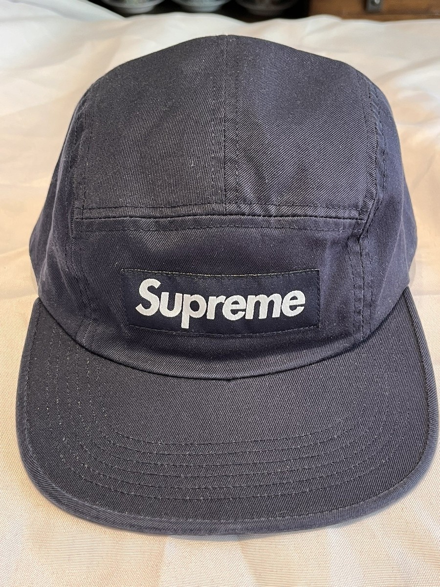 Supreme Washed Chino Twill Camp Cap Hat Navy with Leather Strap