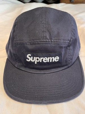 Supreme Washed Chino Twill Camp Cap Hat Navy with Leather Strap