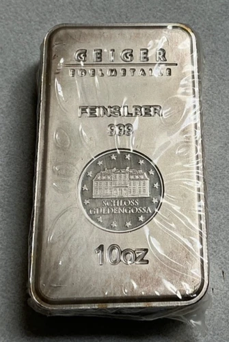 Geiger Edelmetalle Security Line 10 oz .999 Fine Silver Factory Seal & Label
