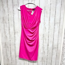 Lulus Dress Women Large Barbie Pink V-Neck Ruched Wrap Sleeveless Mini Elegant