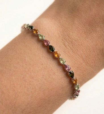 Natürliches Multi Turmalin Armband Massiv 925 Silber Hochwertig Birnenschliff 7,5'' 7,5g