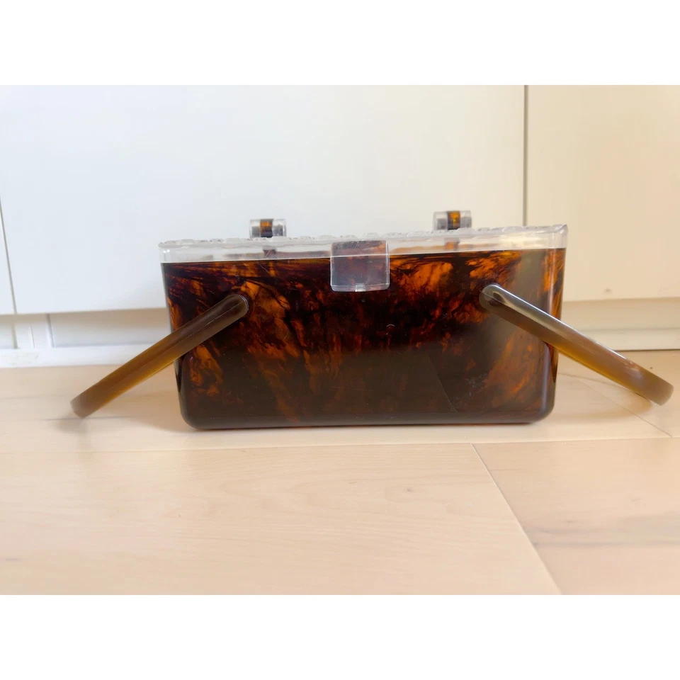 Vintage Merle Norman Crystal-and-Tortoise-Look Evening Purse Case/ Top handle  - Image 2 of 4