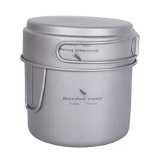 Boundless Voyage Camping Titanium Pot Pan Set with Folding Handles Outdoor Pi...