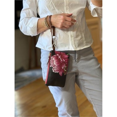 Elliott Lucca Barbiecore 2010's Bright Pink Floral Chocolate Brown Wristlet VGUC