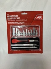 Ace HOBBY KNIFE and BLADE KIT #2025021, 3 Handles, 13 Assorted Blades, With Case