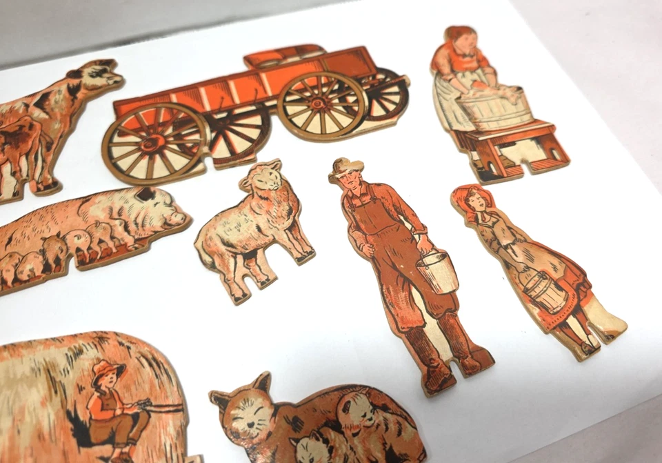 Juego de 12 piezas de madera/cartón vintage de animales de granja Sears Milton Bradley Foto 4 de 4