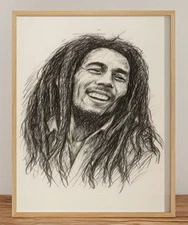 BOB MARLEY DRAWING PRINT PORTRAIT SKETCH 8" x 10" BOB MARLEY REGGAE WALL ART