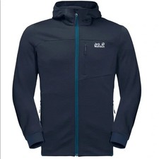Jack Wolfskin Stretch Hooded Hydro Grid Fleece Jacket Men's M Blue BRAND NEW