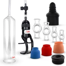 LeLuv Penis Pump EasyOp Zgrip with 3 Sleeves, Black, Septum and 4 C. Rings