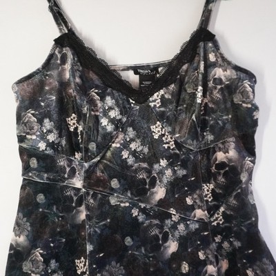 HOt Topic Thorn Fable Dress Velvet Skull Floral Lace Trim Gothic Punk Goth  | eBay