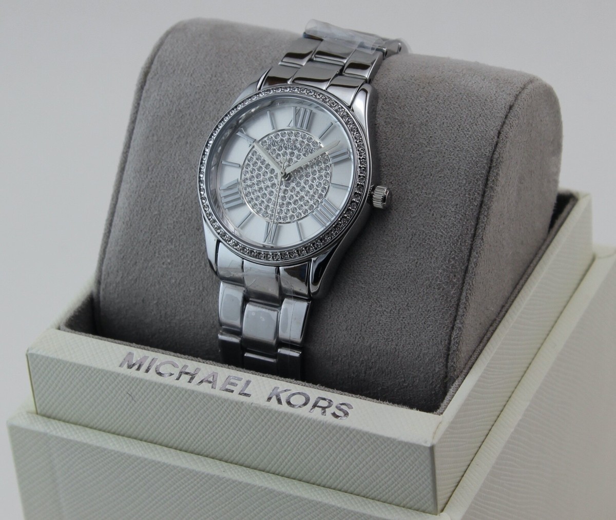 Authentic Michael Kors Heather Crystal Pave Silver Women