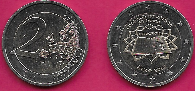 IRELAND 2 EURO 2007 XF 50th ANNIVERSARY TREATY OF ROME,OPEN TREATY