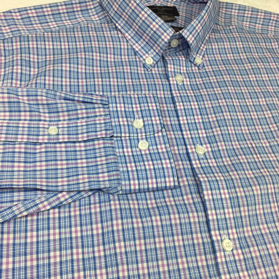 BLACK BROWN Dress Shirt Mens 18-36 Blue/Mauve Plaid Egyptian Cotton NWT! - Image 4 of 4