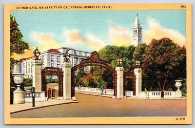 Berkeley CA~California Univ~Sather Gate Entrance~Welcome Arch~1935 Linen PC