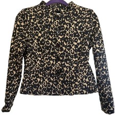 eci New York Leopard Print Blazer Jacket Cotton Polyester Blend Women Size 4