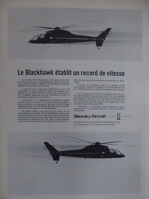 6/1971 PUB SIKORSKY S-67 BLACKHAWK HELICOPTER RECORD HELICOPTERE FRANZÖSISCHE ANZEIGE