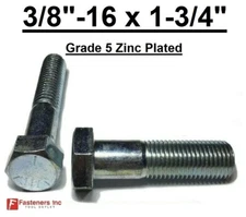 3/8-16 x 1-3/4" (PT) Hex Bolt Zinc Plated Grade 5 Cap Screw Coarse Thread
