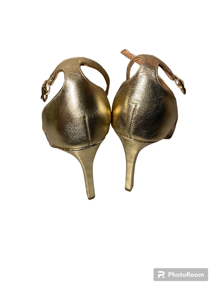 HALSTON HERITAGE Isla Gold Metallic Leather Strappy Sandal Heels Womens - Image 2 of 4