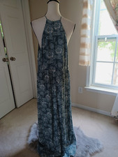 Loft Outlet Women Sleeveless Dress Halter-Zip Closure Floral Multicolored Sz XL