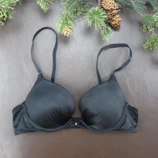 Maidenform Bra 34A Black Lace Padded Push-Up Underwire Adjustable Clasp Back