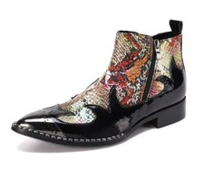 Men's Fashion Punk Pointy Toe Textured Zipper Leather Shoes Youth Party Shoes