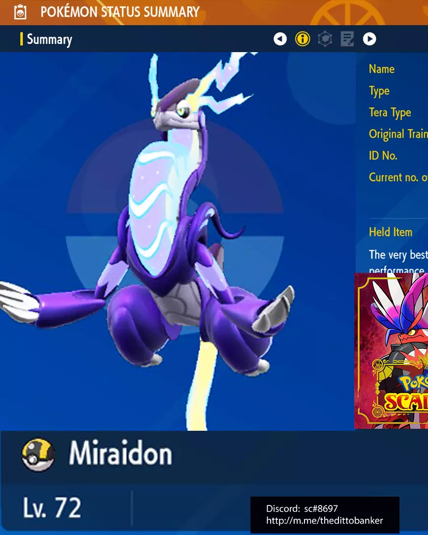 Pokemon Scarlet/Violet MIRAIDON (Reg) Lv72 Modest 6IV w