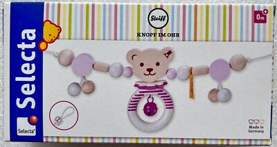 Selecta Baby World Steiff Button Ear Pram Chain Pink Toddler Wooden Toy 64304