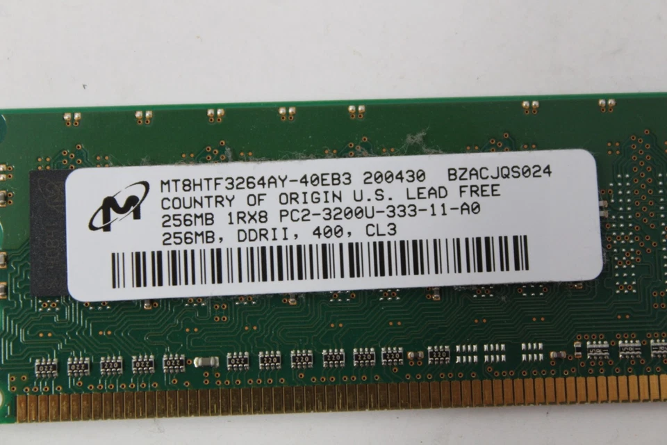 2x Micron 256MB DDR2 1Rx8 PC2-3200U-333-11-A0 MT8HTF3264AY-40EB3 RAM 512mb total - Image 3 of 4