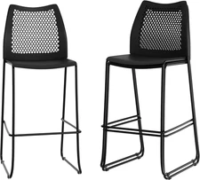 Hercules Stacking Bar Height Stool with Vented Backrest and Black Powder Coated 