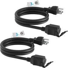 Waterproof 3-Foot 16 AWG 3-Prong Extension Cord, 2-Pack, ETL Listed