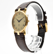 Vintage [N MINT] GUCCI 3400F M Gold Round Roman 32mm Qz Men's Watch JAPAN