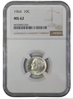 NGC 1964 Roosevelt 10c Silver Dime US American Coin MS 62