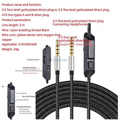 Audio Cable for Logitech Astro A10 A30 A40 A50 Headphone AB Mode