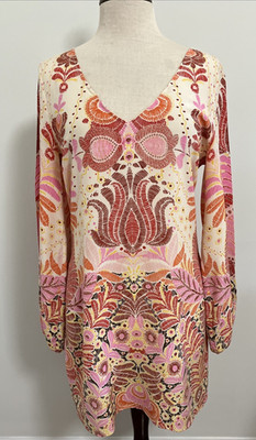 Calypso St Barth Silk Paisley V-Neck Long Sleeve Dress Small