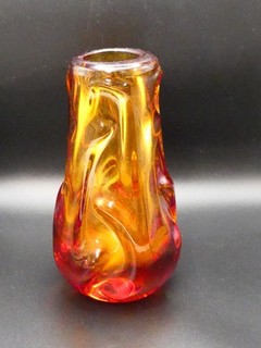 Medium Sized Czech Vintage Weighty Amber Blown Glass Vase (Hol)