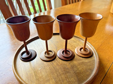 Four unique MCM Turned Wood Goblets Whittlers Gatlinburg signed by Clay Compton