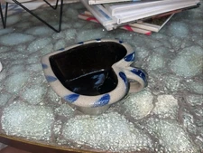 Vintage Rowe Pottery Baking Mold Gray Blue Heart Shaped Dish Salt Glazed 2005