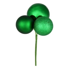 Vickerman 18" Plastic Ball Ornament Christmas Picks in Green (Set of 4)