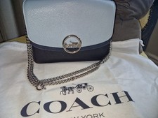 Coach Pebble Leather Chain Strap Bag Blue Black.. Silver Hardware