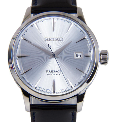 Seiko Presage Automatic Light BlueDial Black Leather Strap Men's