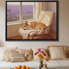 Corgi Dog Artwork Oil Painting Canvas Print Floral Wall Art Living Room Decor