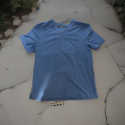 Fabletics Scrub Top Men's L Ceil Blue Helix 1-Pocket V-Neck Breathable Medical
