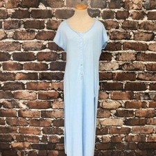 Leith Dress Women's S Small Blue Knit Maxi Open Back Side Slits Buttons T-Shirt